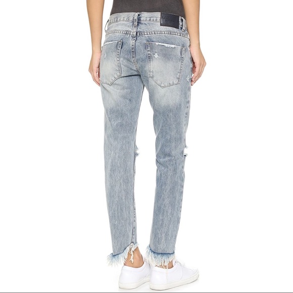 One Teaspoon Blue Blossom Freebirds Skinny Jeans Distressed Frayed Hem Cotton - Picture 15 of 15